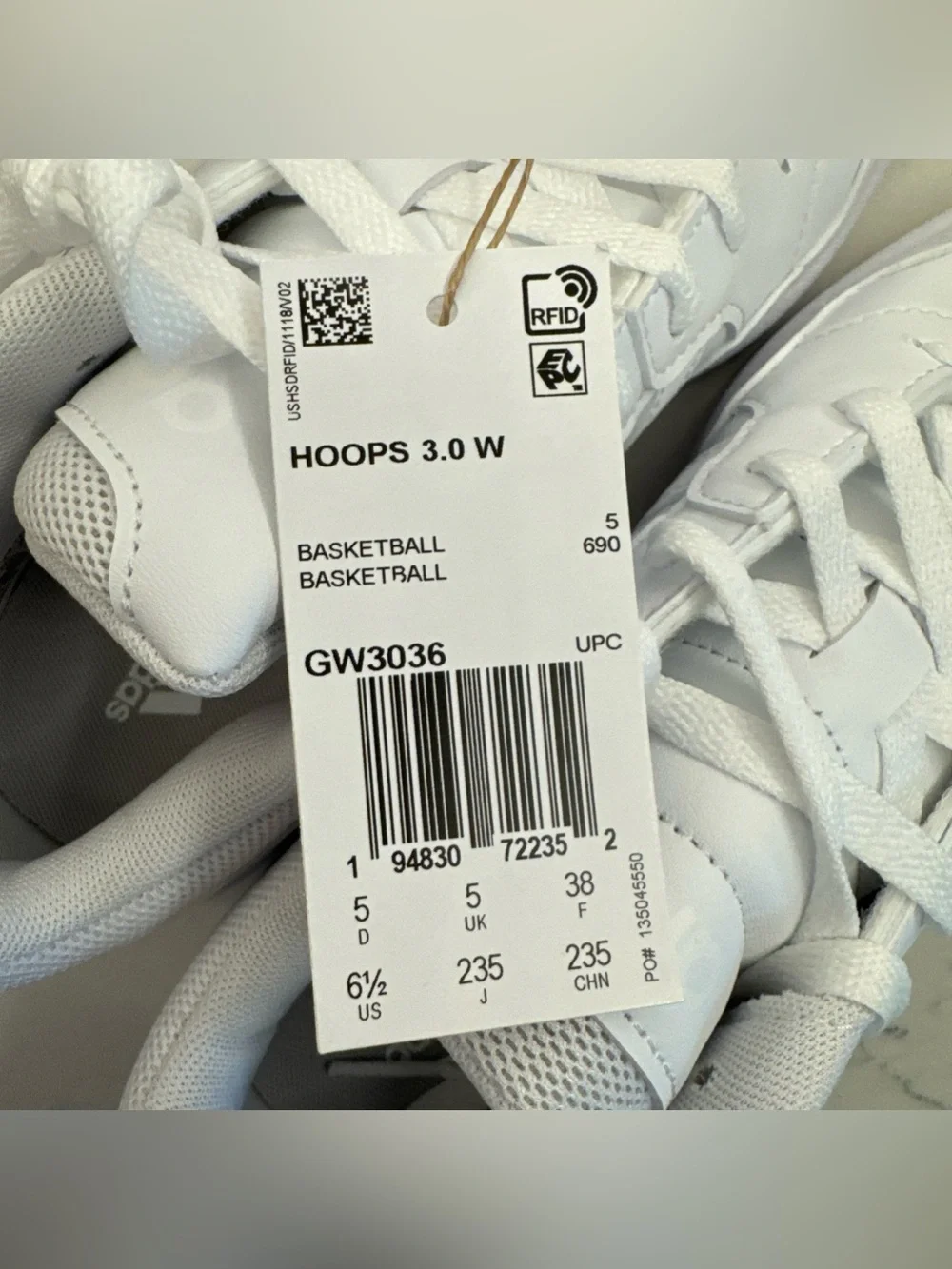 Adidas Hoops 3.0 Women’s All-White Basketball Sneakers Leather Lace Up